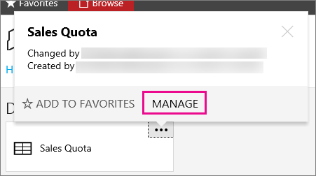 Screenshot that shows the ellipsis option selected and the MANAGE option called out.