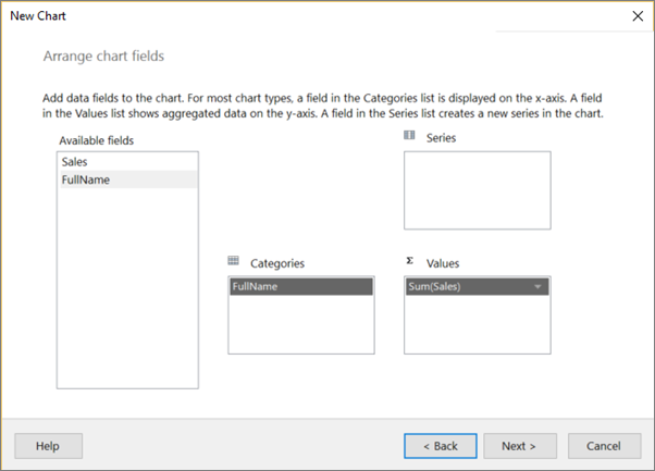 Screenshot of the Report Builder Wizard Arrange Fields.