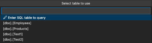 Screenshot of a prompt for table.