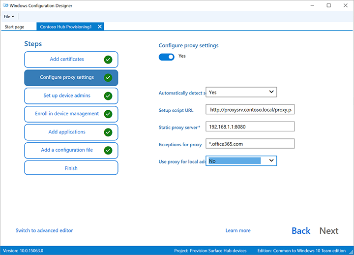 configure proxy settings.