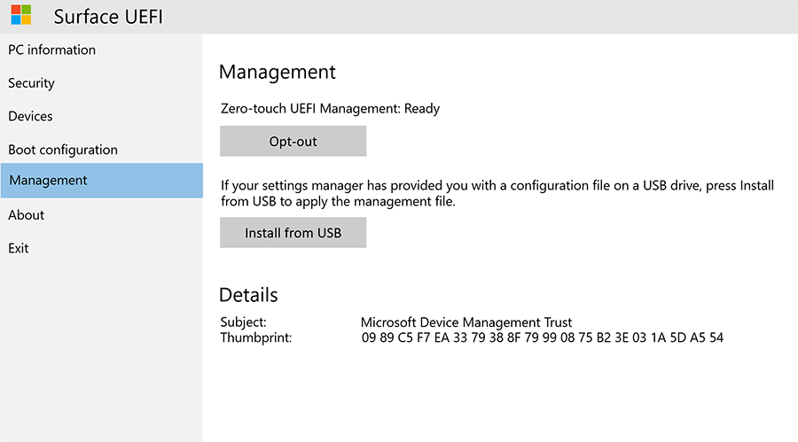 Manage access to Zero Touch UEFI Management and other features.