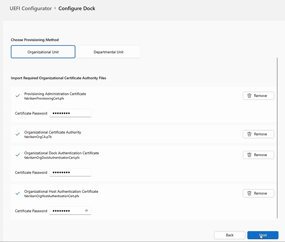 Screenshot that shows import of required certificates.