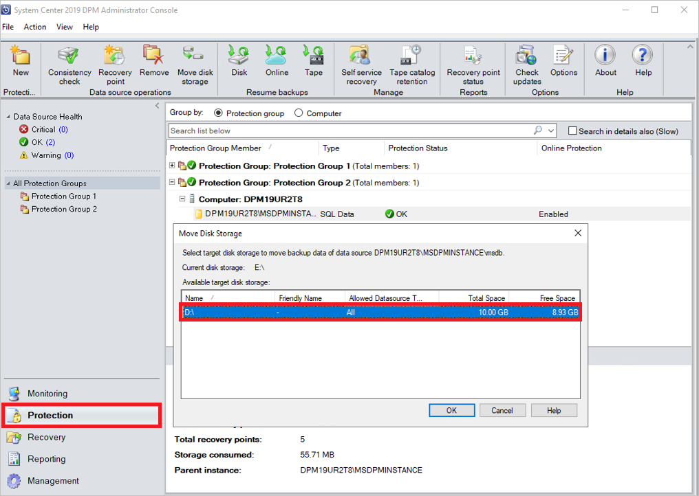 Select target disk storage