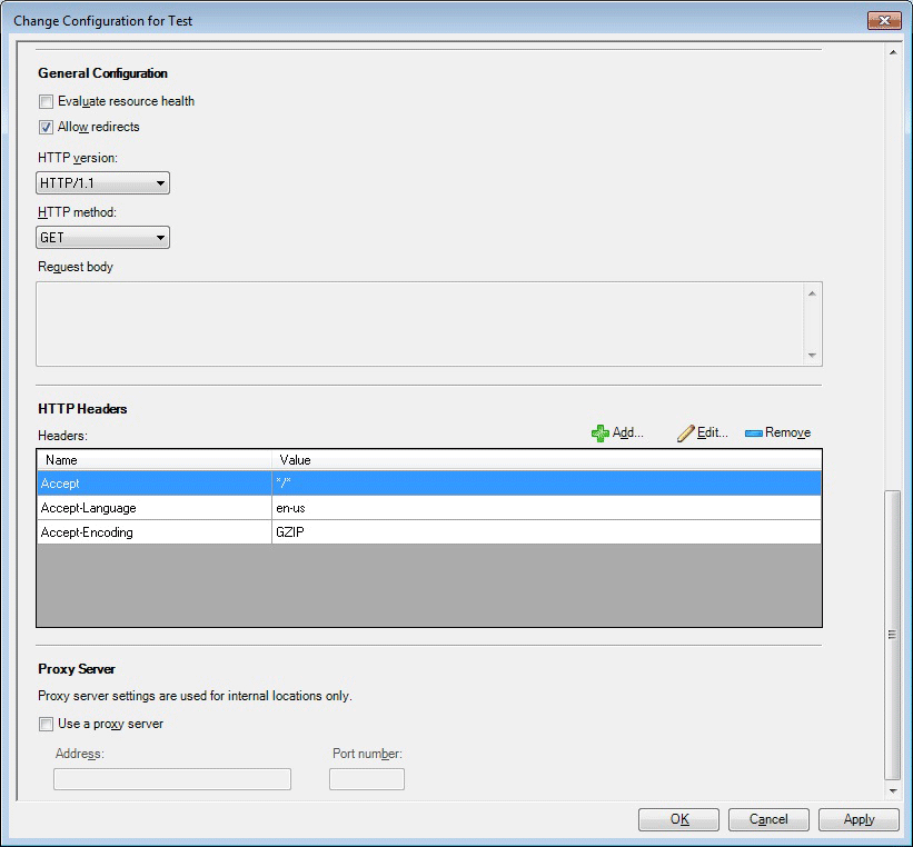 Screenshot of Change Configuration for Test page (bottom).