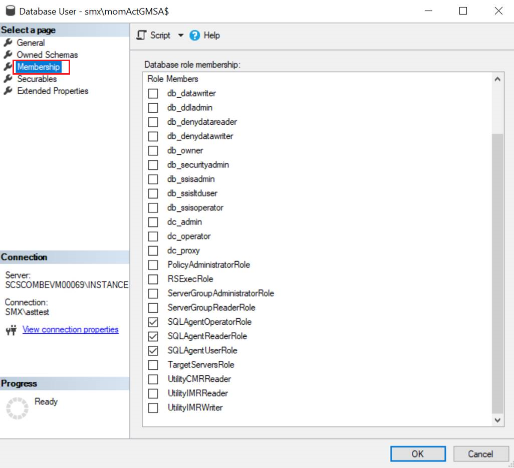 Screenshot of Database user membership.