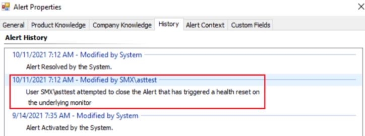 Screenshot showing Alert history.