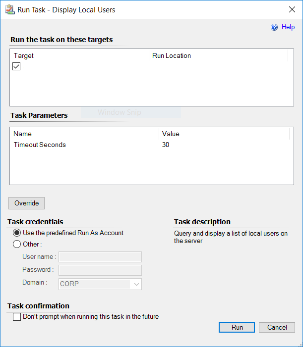 Screenshot showing example of a run tasks dialog.