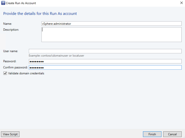 Screenshot showing create Run As account page.