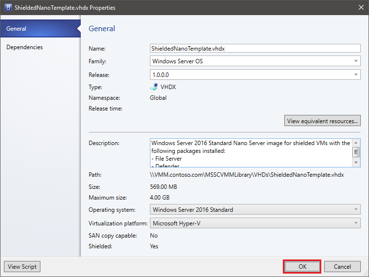 Screenshot of Disk properties window for the signed template disk.