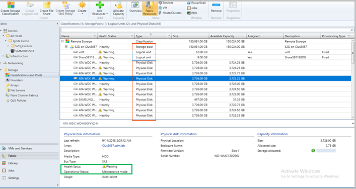 Screenshot of the storage health monitor.