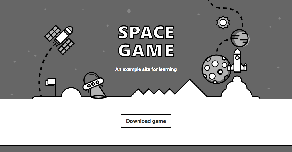 Screenshot of the Space Game website running in a web browser.