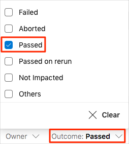 Screenshot of Filtering passed tests in the test report.