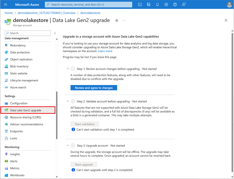 Screenshot of Advanced Settings for Creating Storage Account.