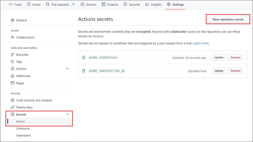 Azure portal interface for creating a secret.