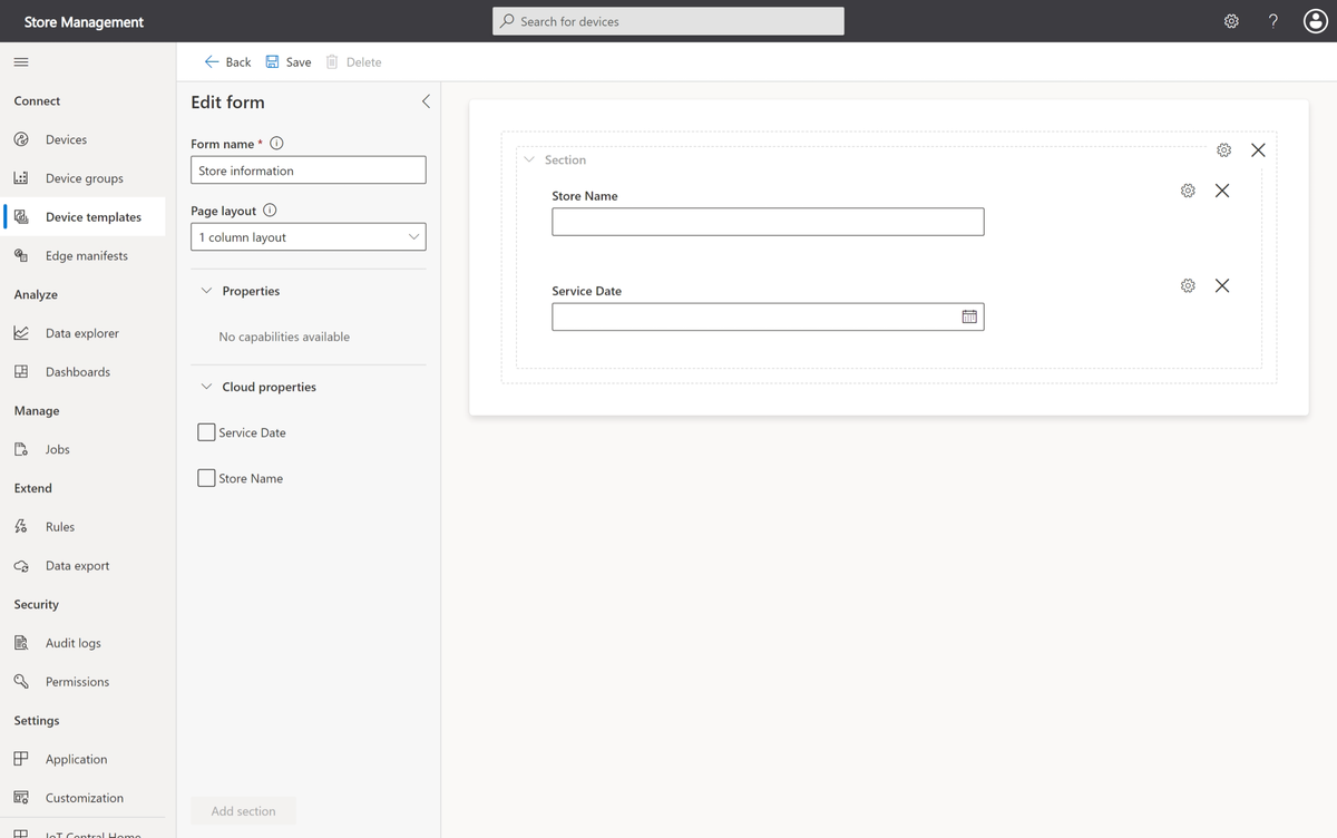 Screenshot that shows cloud property form definition.