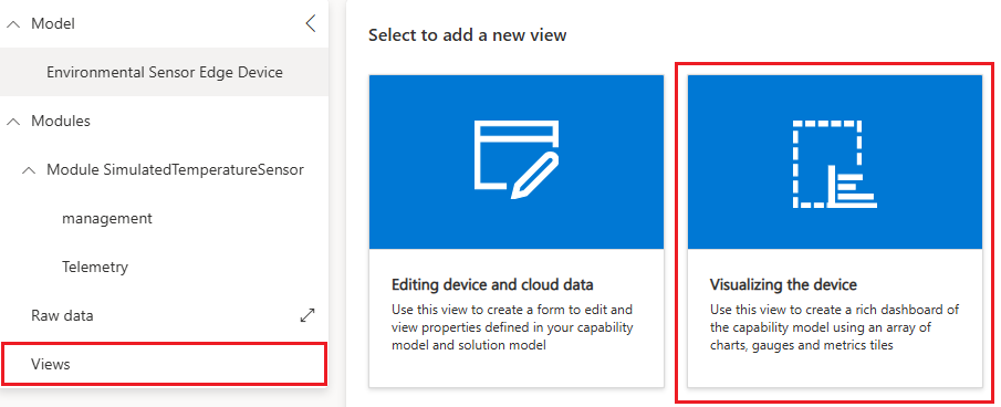 Screenshot that shows the Visualizing the device tile in the device template.