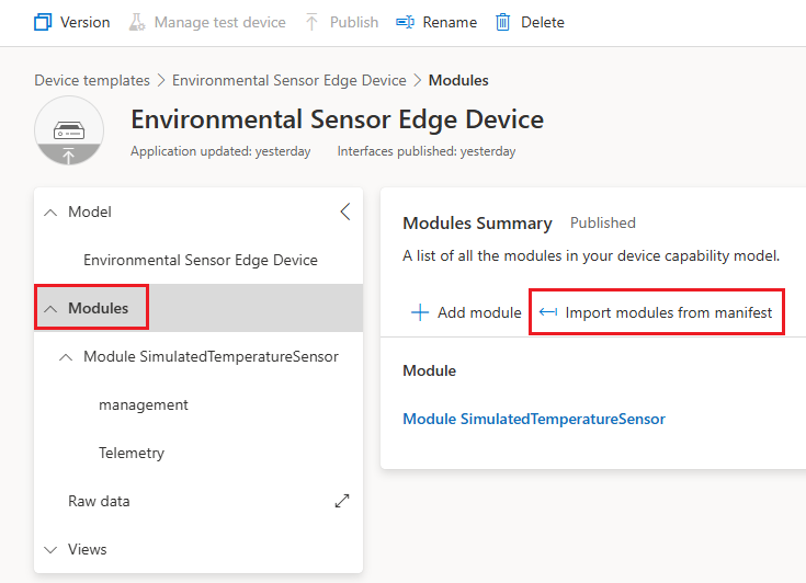 Screenshot that shows how to import modules from manifest.