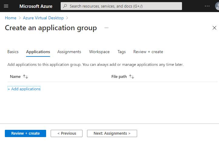 Screenshot of the applications tab with add applications highlighted.