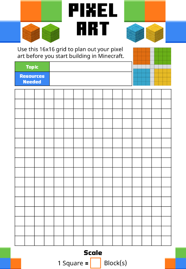 Illustration of the pixel art planning sheet. available to download