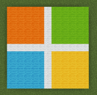 Screenshot of a pixel version of the Microsoft logo built in Minecraft Education.