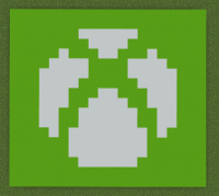 Screenshot of a pixel version of the Xbox logo built in Minecraft Education.