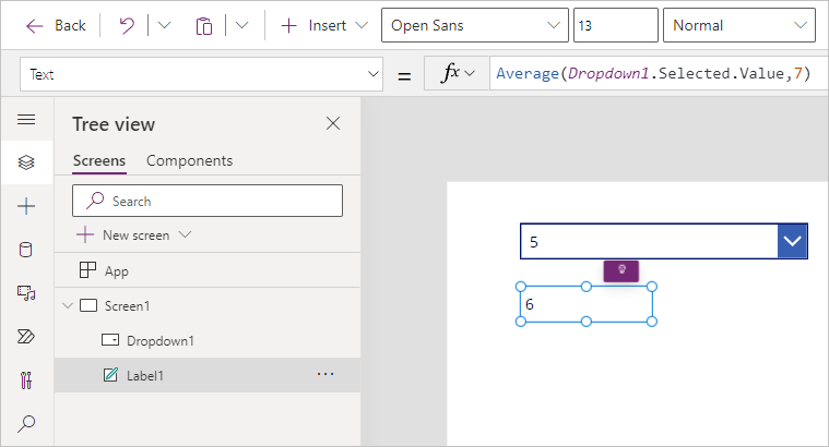 Screenshot of dropdown value set to 5 and the label changed to 6.