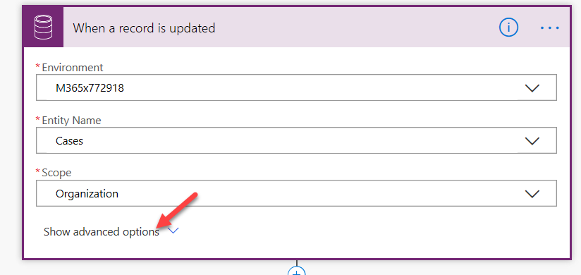 Show advanced - screenshot shows an arrow pointing to the Show advanced options dropdown.