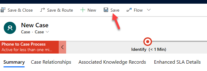 Save case - screenshot shows New Case with an arrow pointing to Save.