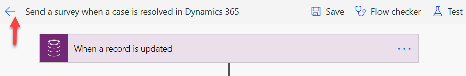 Back to flow details - screenshot shows an arrow pointing to the back button.