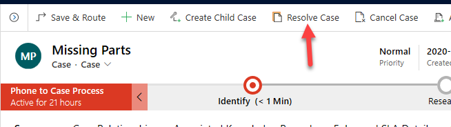 Resolve case - screenshot shows an arrow pointing to Resolve Case.