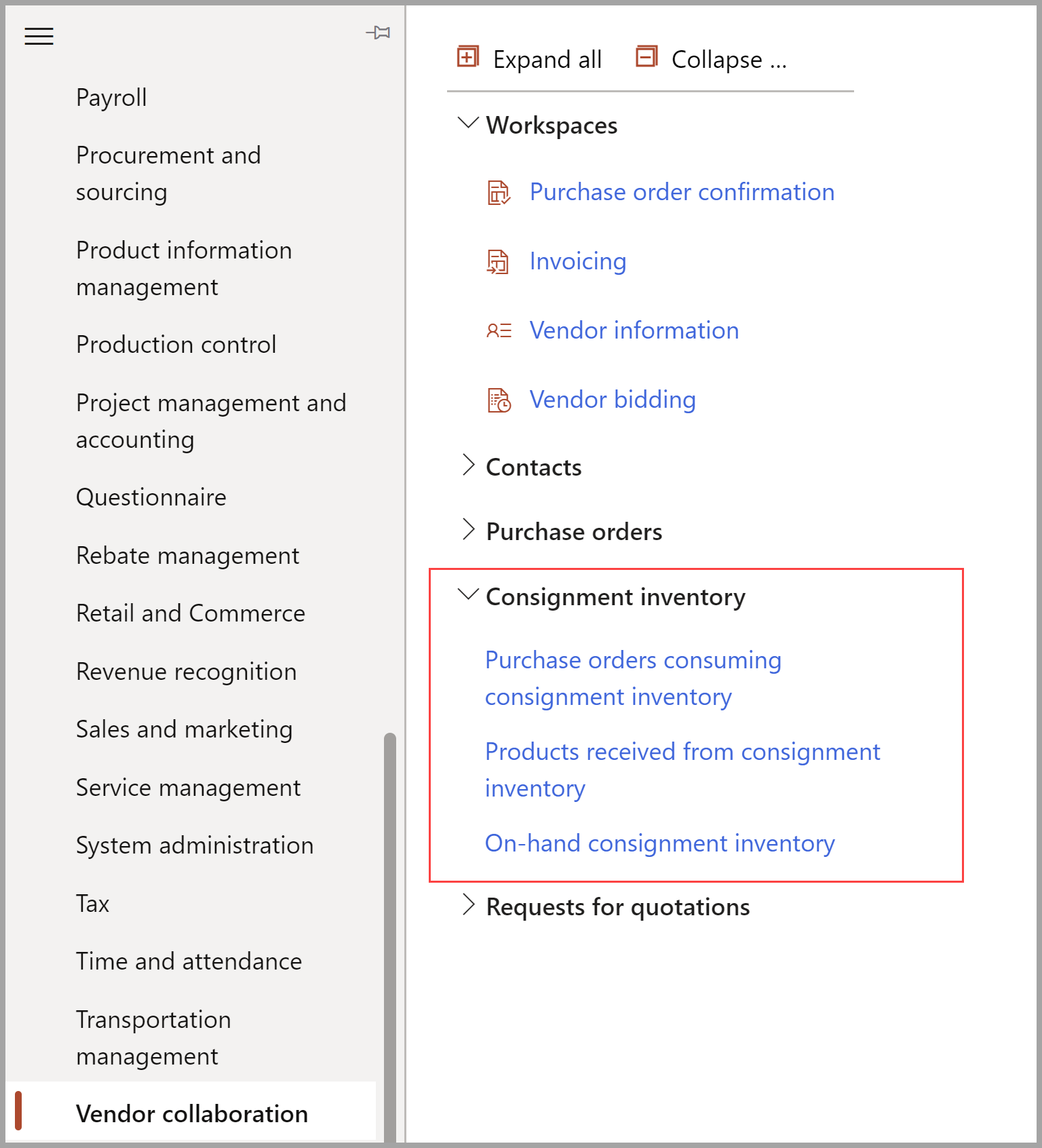 Screenshot of the Consignment inventory section in Vendor collaboration.