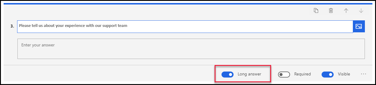 Screenshot of the Long answer toggle turned on and highlighted.