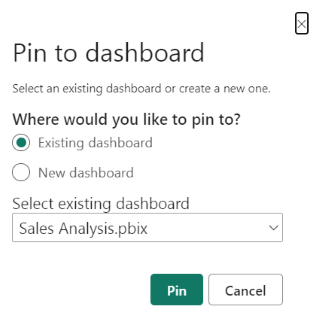 Screenshot of a single visual with the option to pin to new or existing dashboard.