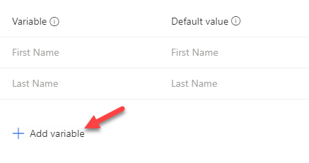 Below the list of variables, an arrow points to Add variable.