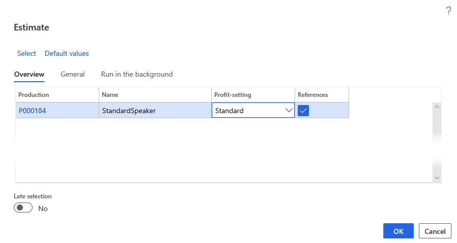 Screenshot of the Overview tab of the Estimate page.