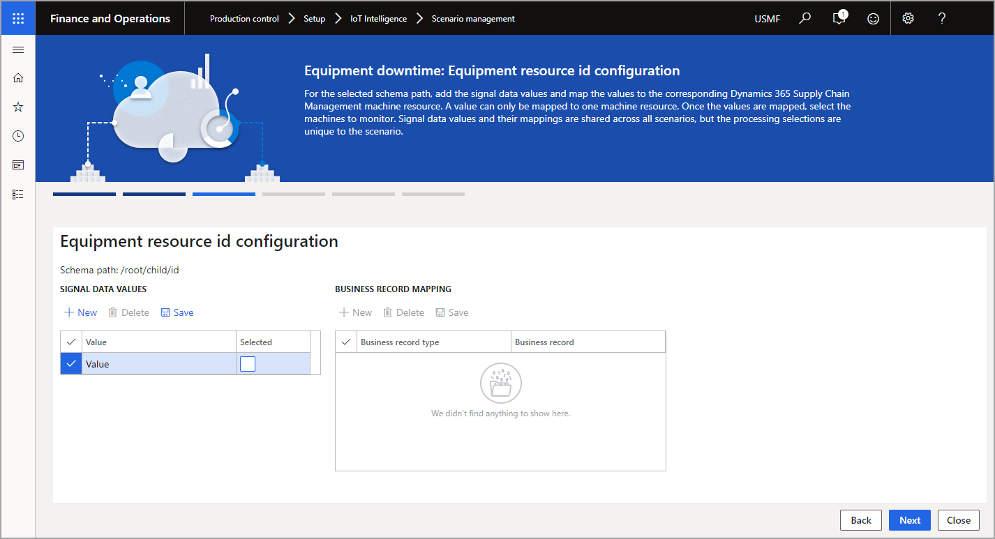 Screenshot of the Equipment resource id configuration page.