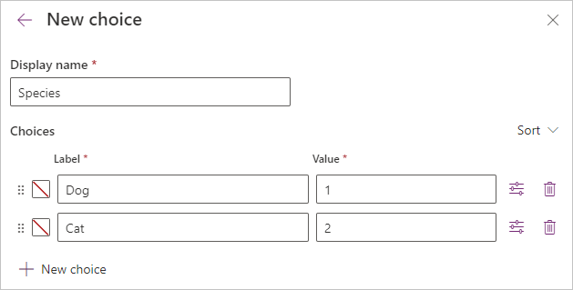 Screenshot of the column properties pane with details entered.