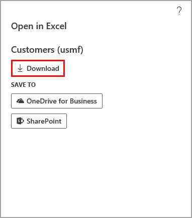 Screenshot of the Open in Excel options highlighting Download.