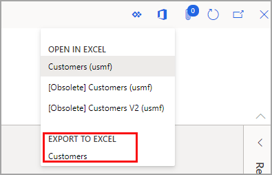 Screenshot of the Open in Microsoft Office menu highlighting Export to Excel.