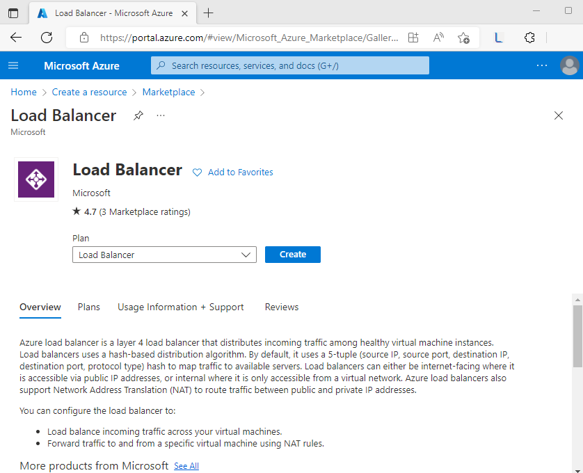 Create a Load Balancer instance in the Azure portal.