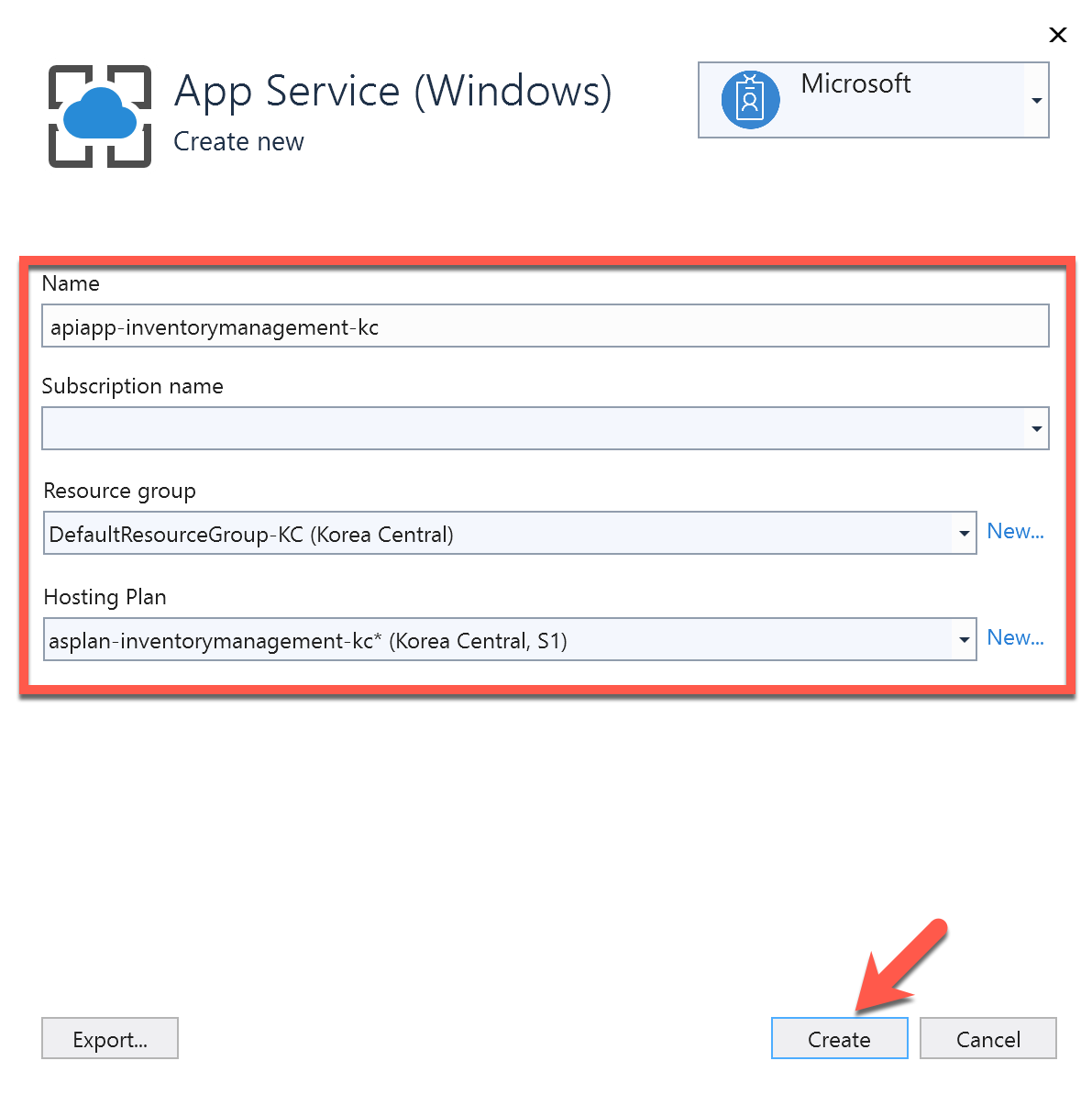 Create New App Service.