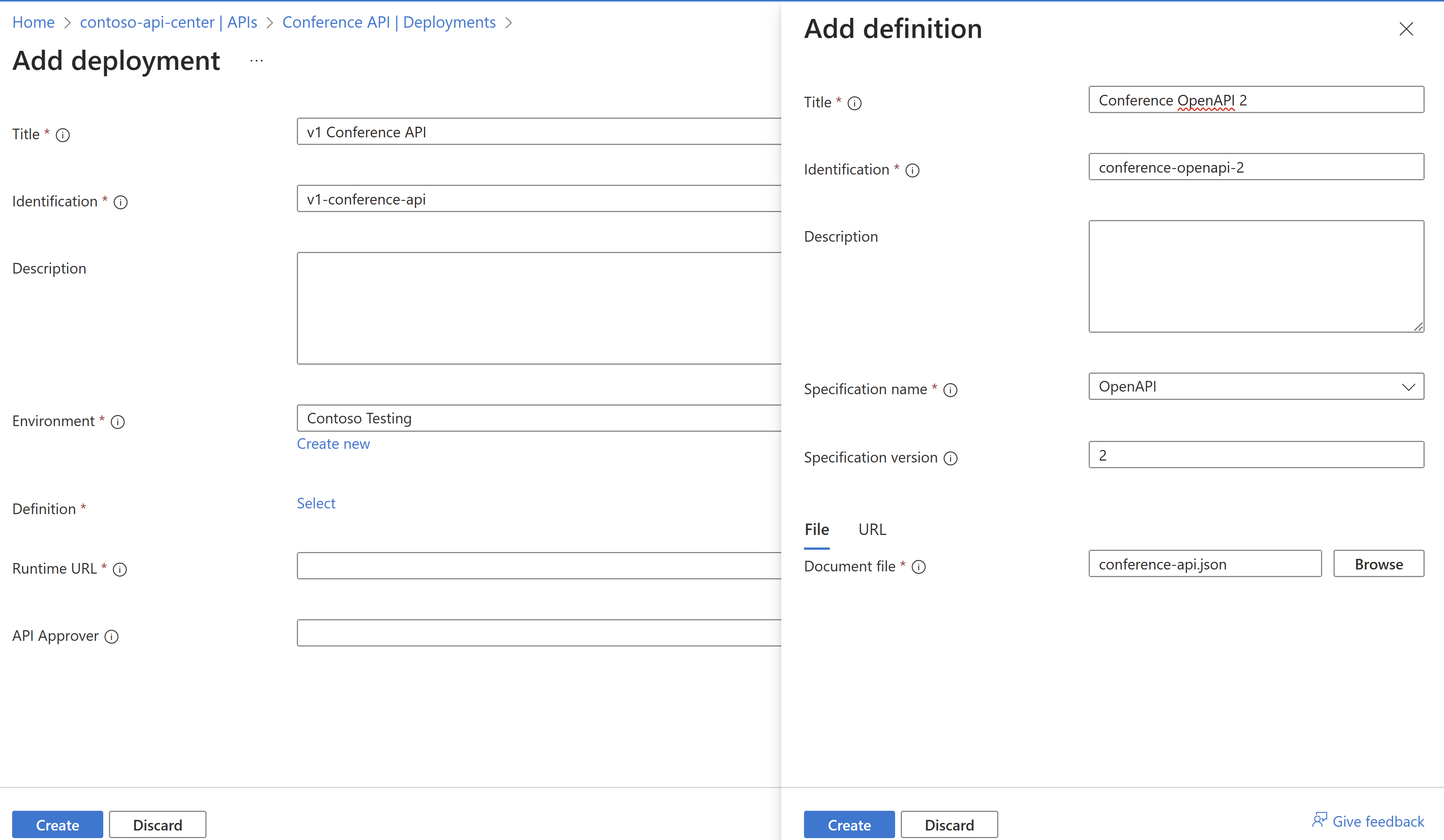 Screenshot showing steps to create a new deployment on Azure portal