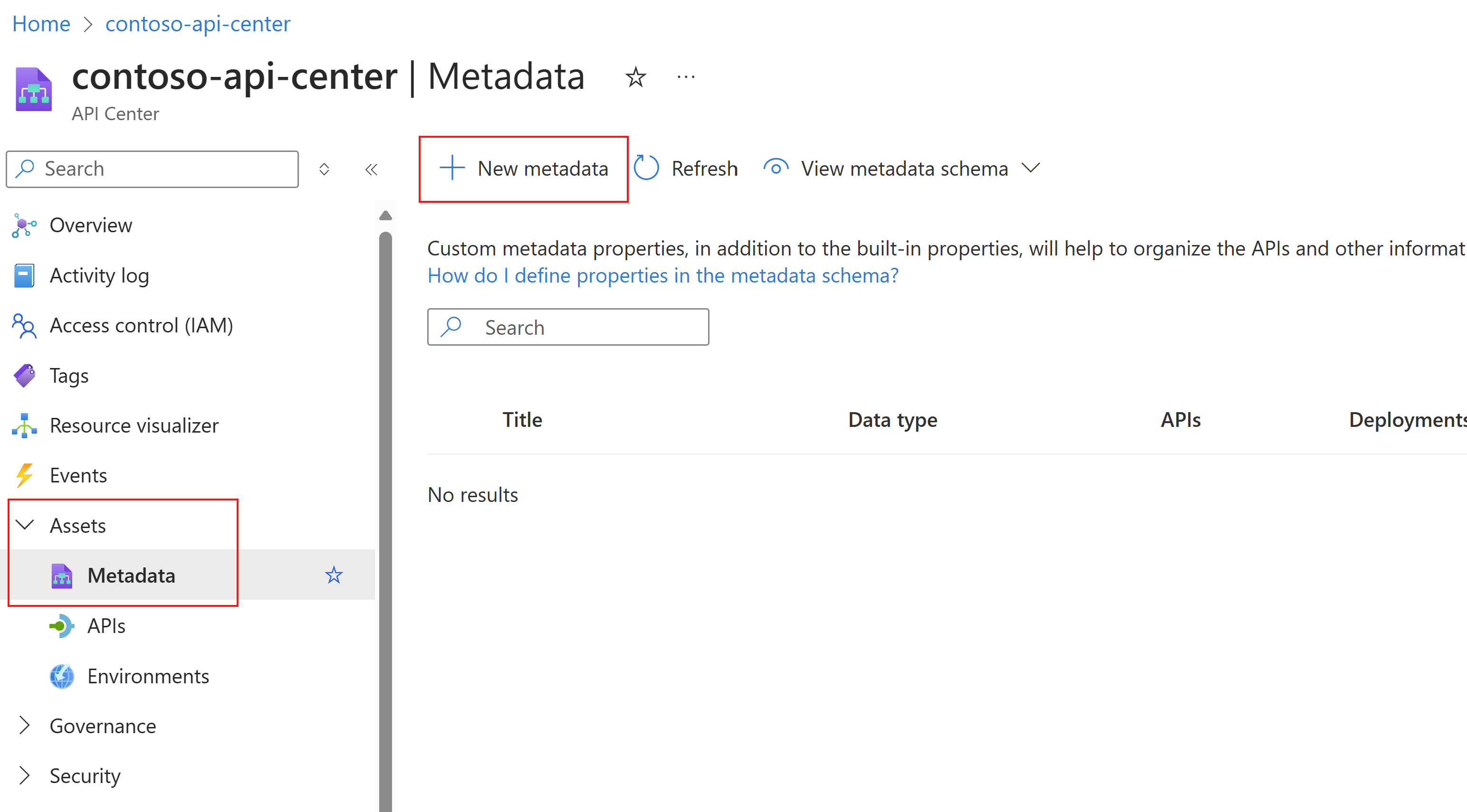 Screenshot showing steps to add new metadata on azure portal