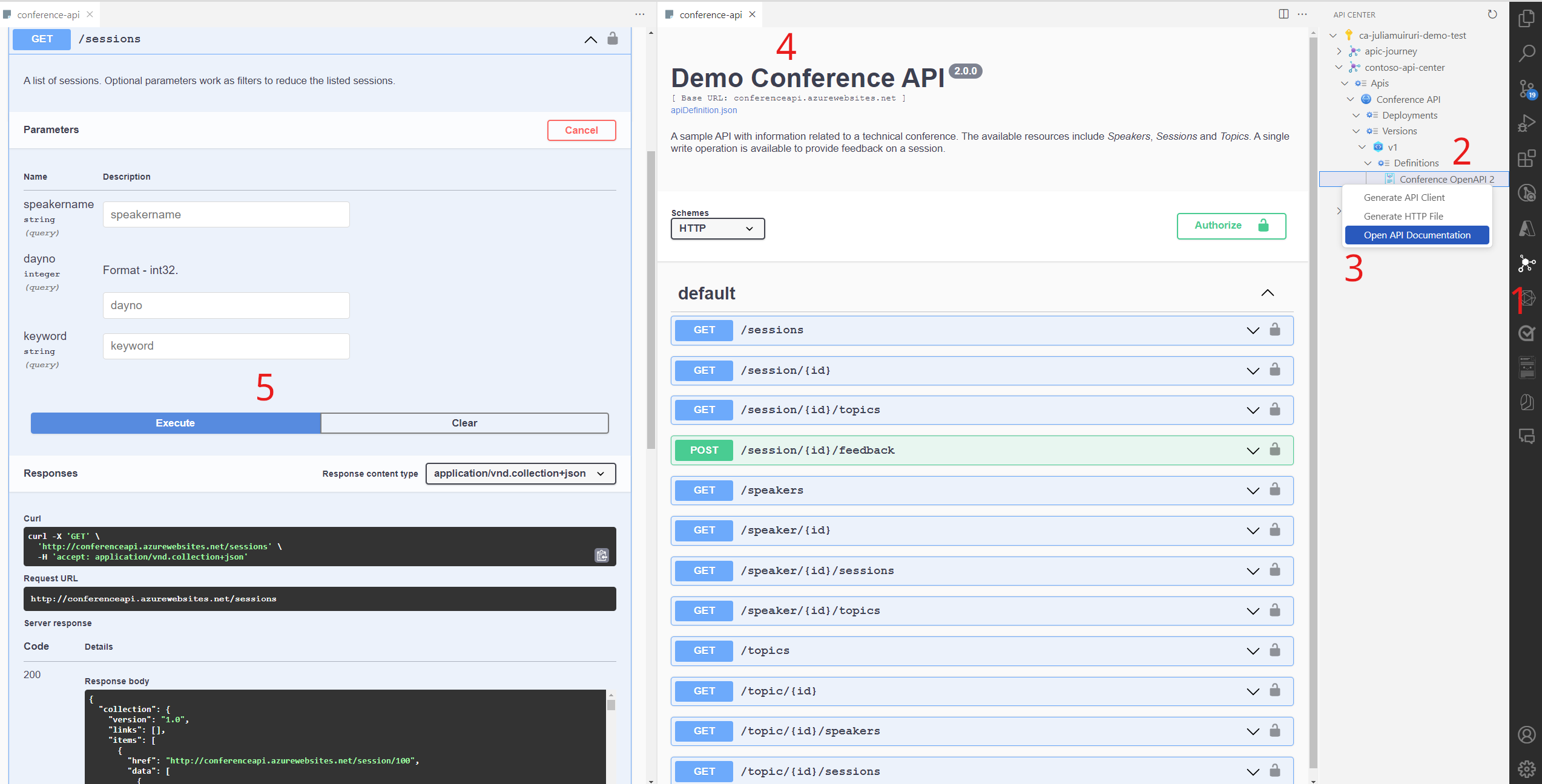 Screenshot showing swagger documentation on vs code