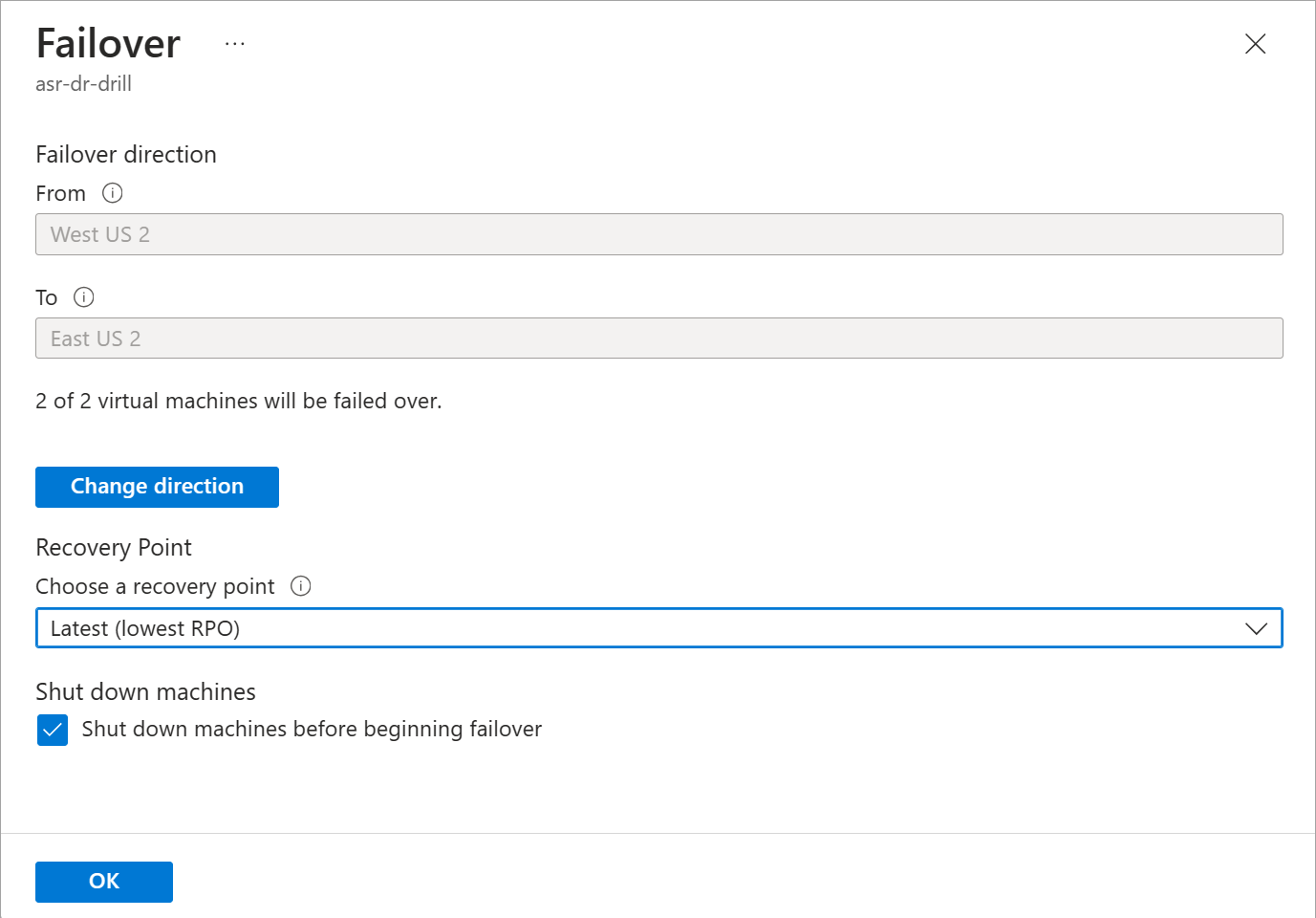 Screenshot showing the failover options.