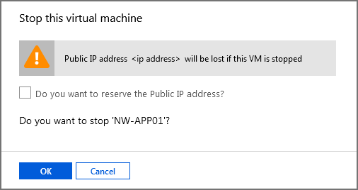 Screenshot of the prompt for stopping this VM.