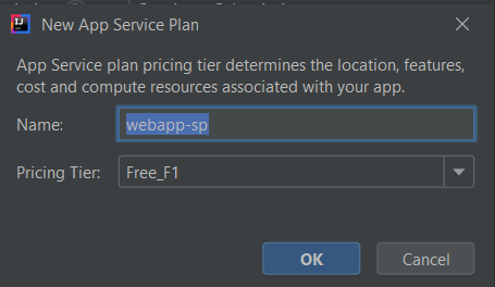 Screenshot of the Create App Service Plan dialog.