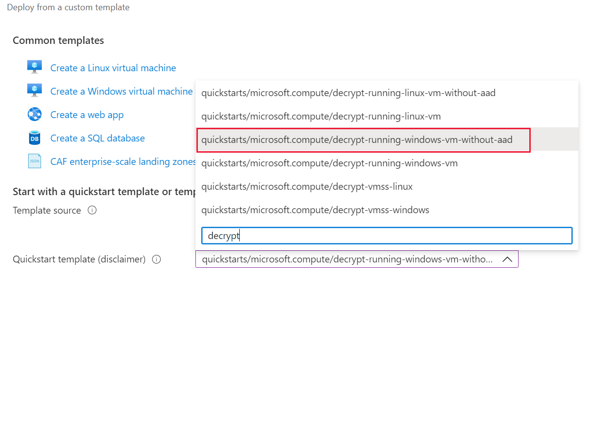 Screenshot showing the Select a Template search box with autocompletion.