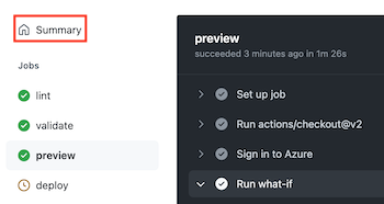 Screenshot of the GitHub interface that shows the Summary menu, with the back arrow highlighted.