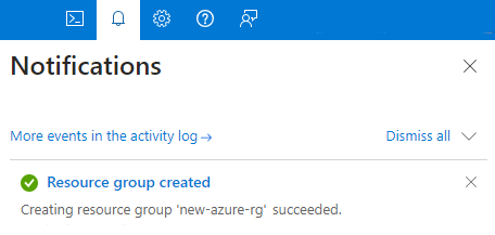 Screenshot of notifications window on the global control menu in the Azure portal.